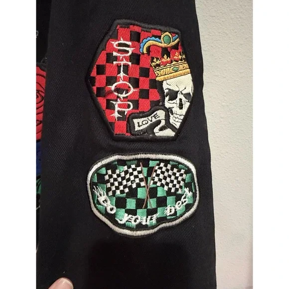 Vintage Y2K Blue Axes Snap Bomber Jacket Skulls Size XL - Picture 11 of 12